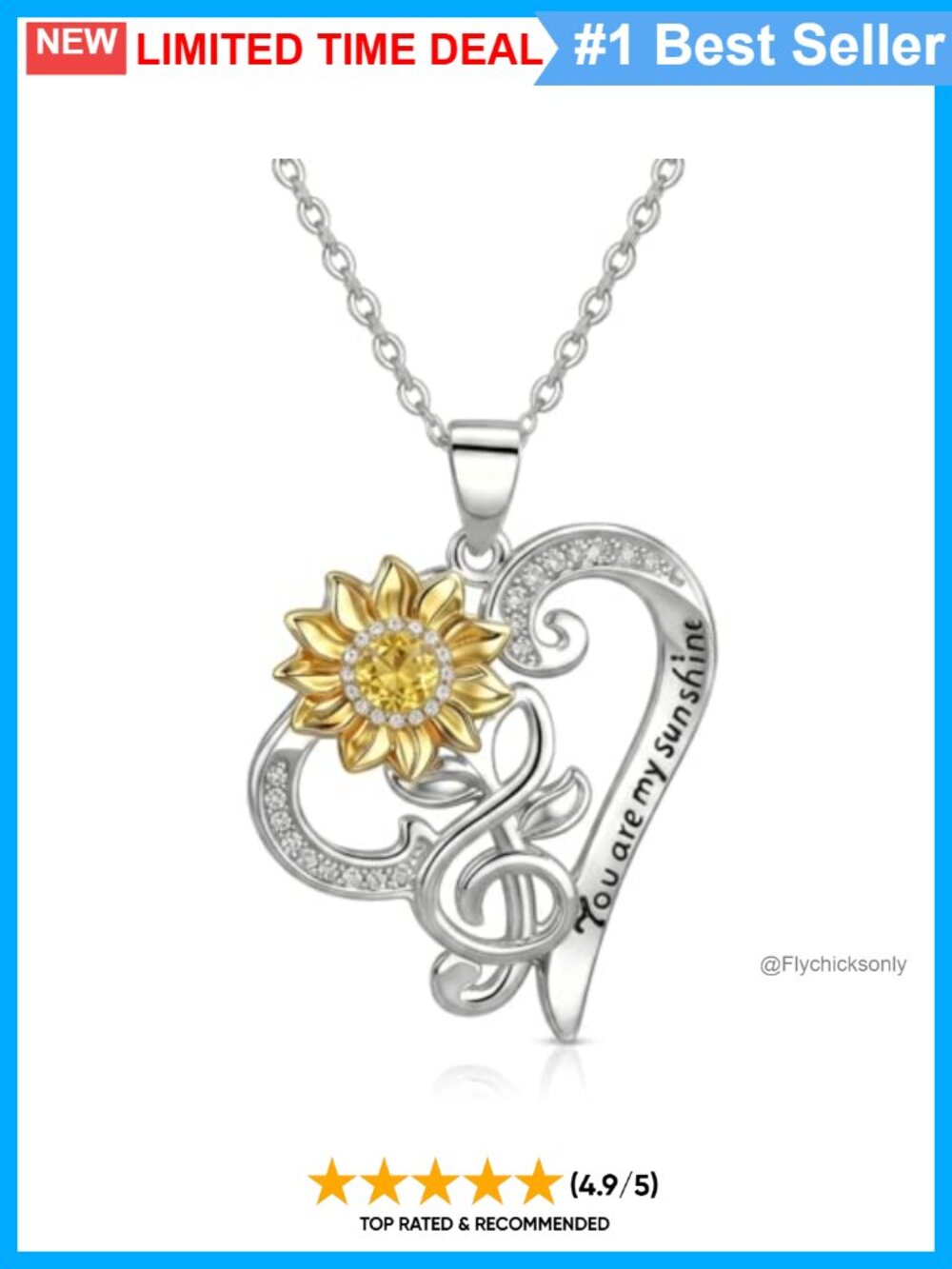 Sterling Silver Sunflower Pendant Necklace Citrine 5A CZ 18" Adjustable
